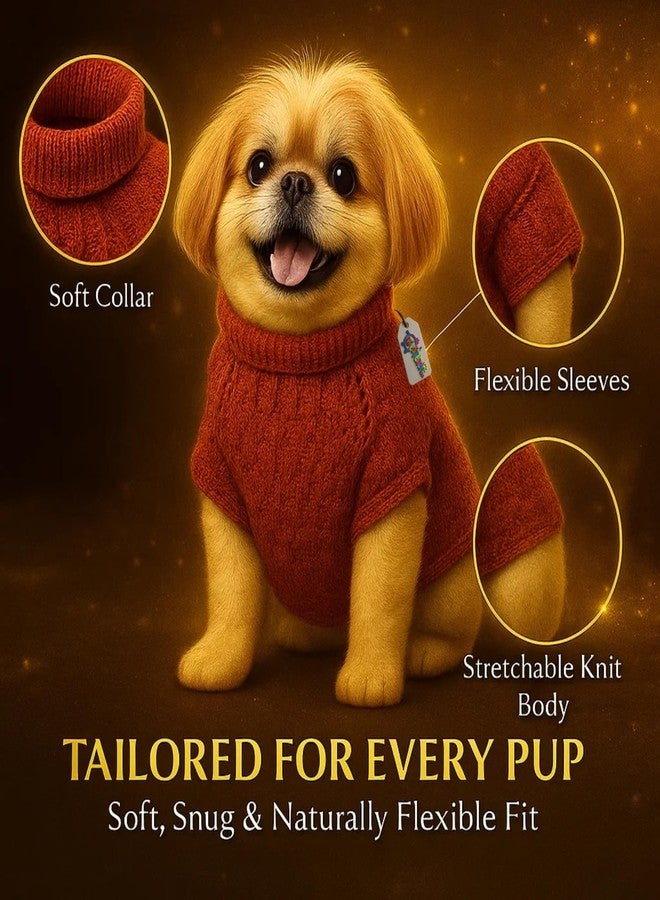 ويستيرن إرا كنزة صوفية محبوكة يدويًا للكلاب من سلالة شيه تزو، مستوحاة من العصر الغربي | طقم ملابس دافئ وناعم للكلاب في الطقس البارد | كنزة مريحة برقبة عالية قابلة للتمدد | ملابس مريحة للحيوانات الأليفة في الشتاء | ملابس أنيقة | بني - Image 4